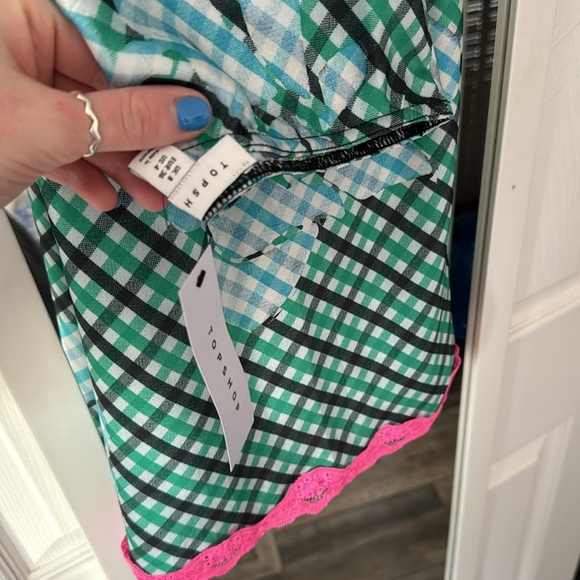 Topshop check satin bias midi skirt with lace trim - Picture 6 of 7